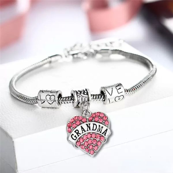 Diamant amour coeur Bracelet cristal maman tante fille grand-mère croire espoir amis bracelets à breloques femmes enfants bijoux en gros