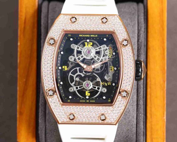 Montres de mouvement pour hommes de luxe avec diamants RM17-01 R i c h a r d Hollow Tourbillon Designer TRQU Nouvelle montre-bracelet de qualité haut de gamme glacée 25p