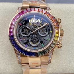 Luxe diamanten horloges Designer horloges Duikhorloge 40 mm Get Factory 904l staal 4130 Beweging Dikte 123 mm Rainbow Circle Gem Skeleton Diamond Watch 8VHFY6E8Y6E
