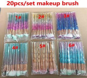 Brosses de maquillage en diamant 20pcs Kits de brosse en poudre Set Powder Face and Eye Brush Puff Batch Brushes colorés Brosses de fond de teint Cosmet3351413