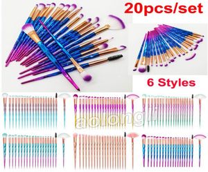 Brosses de maquillage en diamant 20pcs Kits de brosse en poudre Set Powder Face and Eye Brush Puff Batch Brushes colorés Brosses de fond de teint Cosmet2151189