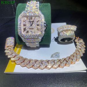 Diamond mechanische horloges ketting ijskoud 100% pass diamant tester hiphop bussen naar beneden Moissanite Watch