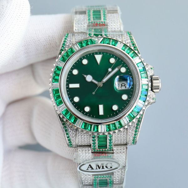 Diamond Mens Watch Mecánico automático 3135 Relojes de movimiento de 40 mm de zafiro luminoso con pulsera de acero con diamantes Mujeres de pulsera Montre de Luxe