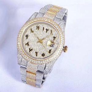 Montre pour hommes en diamant Montres mécaniques automatiques 41 mm Montre-bracelet en saphir avec bracelet en acier serti de diamants Montre de Luxe