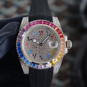 Diamond Mens Watch Rainbow Bezel Relojes mecánicos automáticos Correa de caucho de acero inoxidable 40 mm Reloj Designer Sapphire Waterproof