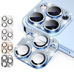 Protecteur en verre trempé pour objectif de caméra en métal diamant brillant Bling coloré résistant aux rayures pour iPhone 14 13 12 Mini 11 Pro Max avec boîte de vente au détail