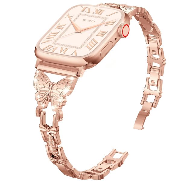 Bracelet en métal diamant pour Apple Watch Band Ultra 8 7 6 SE 5 4 3 Correa 49mm 38mm 40mm 42mm 44mm Luxe Or Iwatch Boucle 41mm 45mm Bracelet Poignet Femme