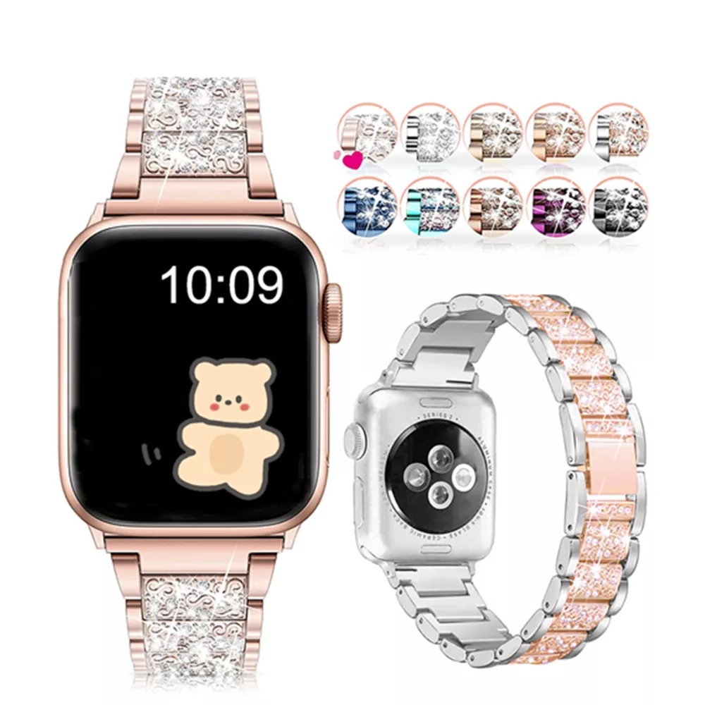Correa de mujer de metal de diamante para Apple Watch Series Ultra 49 mm 7 8 45 mm 41 mm Pulsera de moda Mujer iWatch Band 6 5 4 3 SE 44 mm 40 mm 42/38 mm