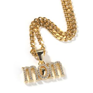 Diamant MOM Letter Hanger Metaal Koper Ingelegd Zirkoon Temperament Hanger Ketting Sleutelbeenketting