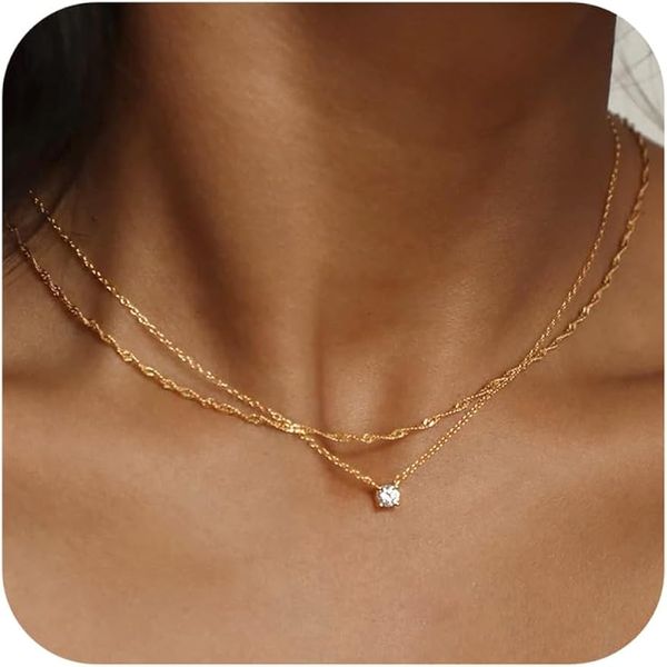 Collares de diamantes para mujer, delicado collar largo chapado en oro de 14 quilates, gargantilla de diamantes con circonita cúbica de oro simple, joyería de moda, regalos para niñas