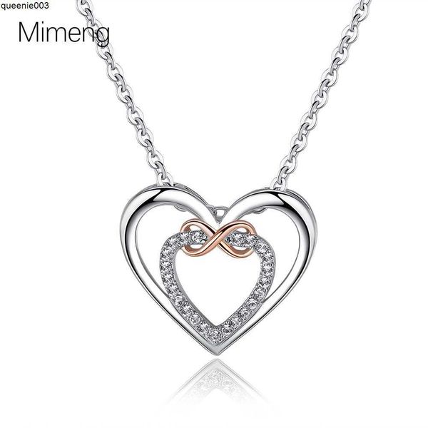 Colliers en diamant pendentif coréen nouveau Double couleur amour femmes simple et à la mode en forme de coeur chaîne de cou blanc Rose serrure chaîne en os cadeau de noël