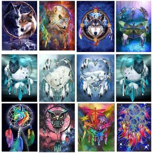 Peinture diamant 5D attrape-rêves à faire soi-même, broderie d'images d'animaux loup, point de croix, décoration de maison, Art mural fait à la main, cadeau 262T