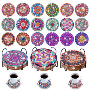 Pintura de diamantes 6 8pcs Diy Coaster Cazón de bebida de animales con mesa de soporte Pademat aislamiento Regalo de Navidad 230715