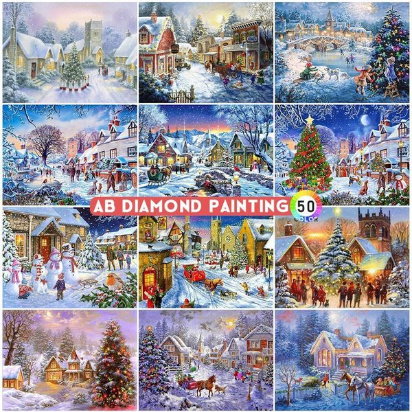 Diamond Painting AB Diamond Painting 5D Christmas Mosaic Art Kits Bordado Paisaje Costura Casa Decoración Para el Hogar Taladro DIY Pegatinas de Pared 230714