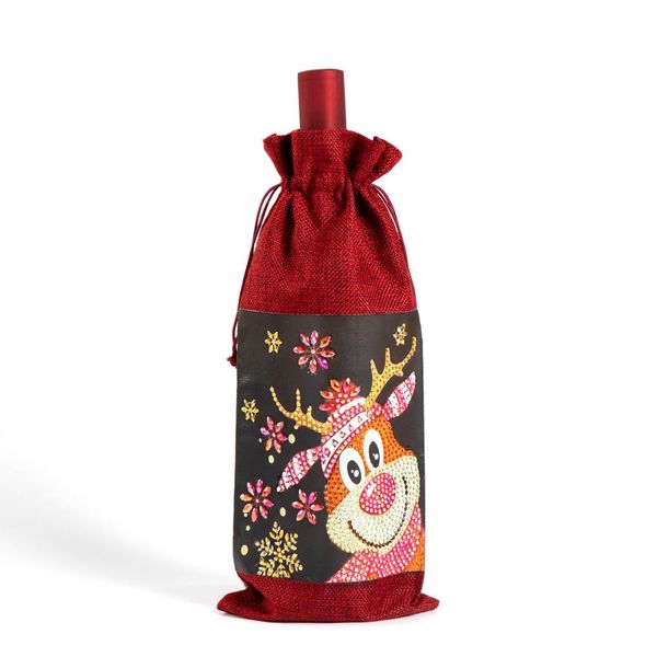 Pintura de diamante Cubierta de botella de vino de Navidad Regalo de bricolaje Santa Claus Bolsa de cordón Kits Decoraciones de Navidad