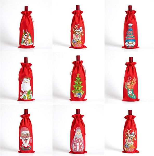 Pintura de diamantes, funda navideña para botella de vino, regalo artesanal, Kits de bolsas con cordón de Papá Noel, decoraciones navideñas DD644