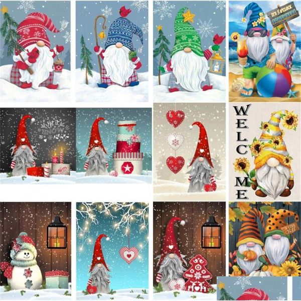 Diamant Peinture Diy Fl Rond Foret Art Gnomes De Noël Arts Et Artisanat Pour La Maison Décoration Murale 12X16 Pouces Drop Delivery Garden Dhgkm