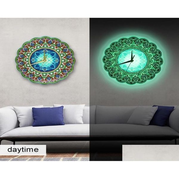 Pintura de diamante Reloj luminoso Mandala Punto de cruz Bordado Cuentas en forma especial Decoración de la pared del hogar Entrega de entrega Jardín Artesanía Dhs4D