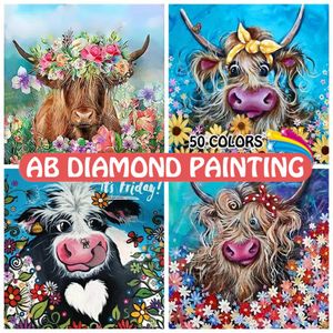 Diamant peinture nouvelle vache fleur décor à la maison plein carré/rond mosaïque broderie Animal dessin animé autocollant mural