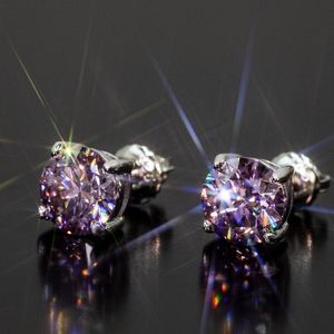 Diamant Geslaagd Test Mannen Vrouwen Oorbellen 925 Sterling Zilver 1CT 2CT Bling Paars Moissanite Oorbellen Studs Leuk Cadeau