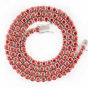 Diamant Test réussi S925 Argent Sterling 3mm 4mm Coloré Rouge Rond Moissanite Tennis Chaîne Collier Bracelet Bijoux Pour Hommes Femmes Joli Cadeau