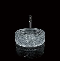 Conception de motif de diamant Transparent salle de bain ronde à la main le comptoir à lavabo à la main