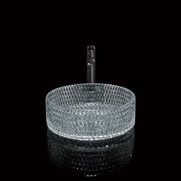 Diseño de patrón de diamante transparente redondo baño hecho a mano lavabo encimera lavabo cristalería templada Sink208T