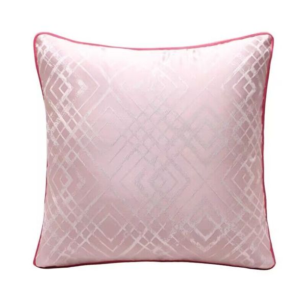 Housse de coussin rose à motif diamant taille 45 * 45 cm Taies d'oreiller décoratives Le devant est en soie et le dos est en velours