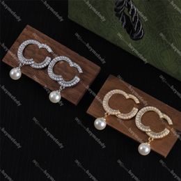 Boucles d'oreilles pendantes de styliste en perles de diamant, ensemble de bijoux à Double lettre, pour fête d'anniversaire pour filles, spectacle