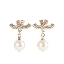 Pendiente colgante de perla de diamante, pendientes de oro de marca de lujo francesa, letra barnd, diseñador de moda para mujer, regalo de fiesta wed3036