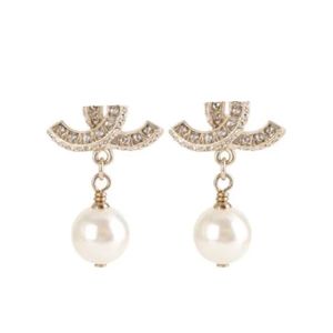 Diamond Pearl Drop Dangle Earring Frans luxemerk Gold Earrings Letter Barnd Fashion Designer For Women Party Gift Wedding 2771