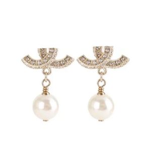 Boucle d'oreille pendante en forme de perle de diamant, marque de luxe française, boucles d'oreilles en or, lettre barnd, créateur de mode pour femmes, cadeau de fête, wed3036