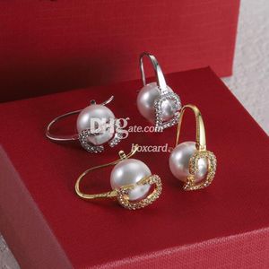 Diamond Pearl Drop Earring Shiny Dangler Studs Luxe Gold Golde merk oorbellen met box sets Verjaardag Kerstcadeau