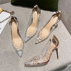 Diamant bout pointu avec cristaux chaussures strass transparent pour femme chaussure de mariée de mariage sur escarpins clairs à talons Y2k 39 E 240119