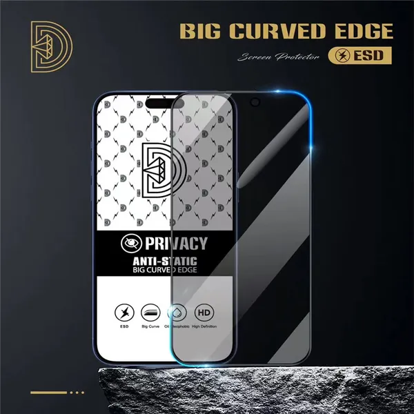 Protecteur d'écran Diamond Privacy ESD pour téléphone 15 14 13 12 11 Pro Max XS XR Antic Statique ESD Échappement rapide 3S Grand bord incurvé Verre trempé avec emballage en boîte 10 en 1