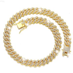 Diamond Prong Set Cuban Link Chain 14k Gold plaqué Hip Hop Iced Out Jewelry Bling VVS Collier Moisanite pour hommes