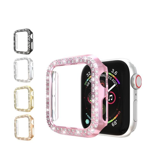 Étuis de protection en diamant pour montres Apple iwatch 38mm 40mm 42mm 44mm, boîtier de montre plaqué PC avec emballages de couleur au détail