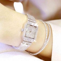 Diamant Quartz Femmes Sier Montre De Luxe Marque Carré Femme Montre Rhintone Ladi Horloge Montre Femme