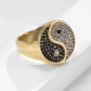 Yinyang – bague épaisse en diamant rétro pour hommes, Balance en or, noir et blanc, en acier inoxydable, Taiji, bijoux à la mode