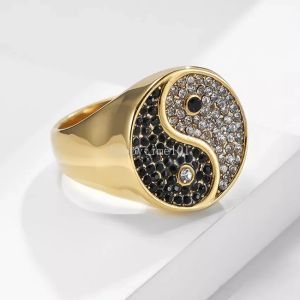 Yinyang – bague épaisse en diamant rétro pour hommes, Balance en or, noir et blanc, en acier inoxydable, Taiji, bijoux à la mode