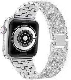 Correas de pulsera de metal de acero inoxidable con diamantes de imitación para Apple Watch 45 mm 41 mm 44 mm 40 mm 38 mm 42 mm Bandas ostentosas para iWatch Series 7 6 SE 5 4 3 2 1 Lady Smart Strap