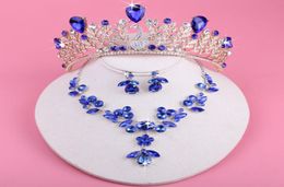 Diamant Romantic Crystal Love Collier Boucles d'oreilles avec Blue Swan A Crown Collier Boucles d'oreilles accessoires de mariée