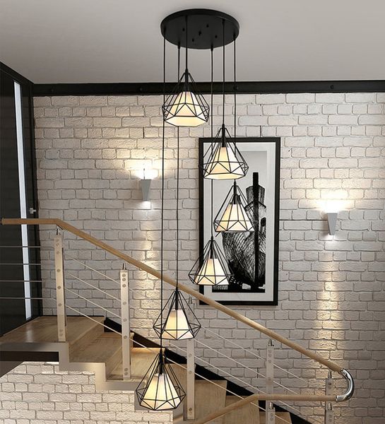 Diamant rotatif escalier lustre lampe nordique postmoderne Simple Loft Duplex sautant escalier lumière Long lustre cage d'escalier