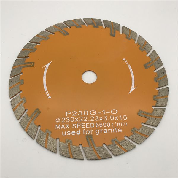 Lame de scie diamantée 9 pouces 230 mm dents de protection disque de coupe pour granit trou intérieur 22 23 mm