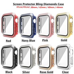 Diamond Screen Protector watch Case para Apple iWatch 45mm 44mm 42mm 41mm 40mm 38mm Bling Crystal Full Cover Fundas protectoras PC Bumper con