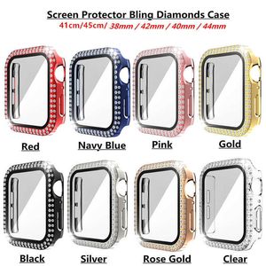 Étui de montre de protection d'écran diamant pour Apple iWatch 45mm 44mm 42mm 41mm 40mm 38mm Bling Crystal Full Cover Étuis de protection PC Bumper avec