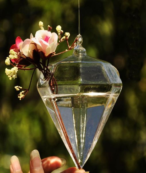 Vases en verre cristal en forme de diamant, vases à fleurs entières, décoration de la maison, pots de fleurs suspendus, décoration de mariage, cadeaux 3058436