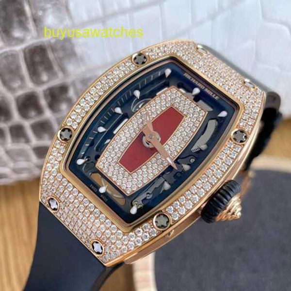 Reloj de pulsera deportivo con diamantes Reloj de pulsera RM Labios rojos llenos de estrellas Serie para mujer Rm07-01 Oro rosa de 18 k Diamante original Reloj mecánico automático para mujer Reloj famoso