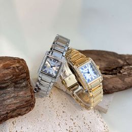 Diamond Square Set Couple Fashion Roman Quartz Tank Series Heren- en damestextuurhorloge Nieuw