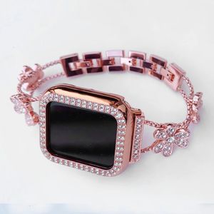 Boîtier de bracelet en acier inoxydable diamant pour bracelet de montre 42mm 38mm Bracelet femme pour iWatch 40mm 44mm série 6 SE 5 4 Fhx-25d 240311